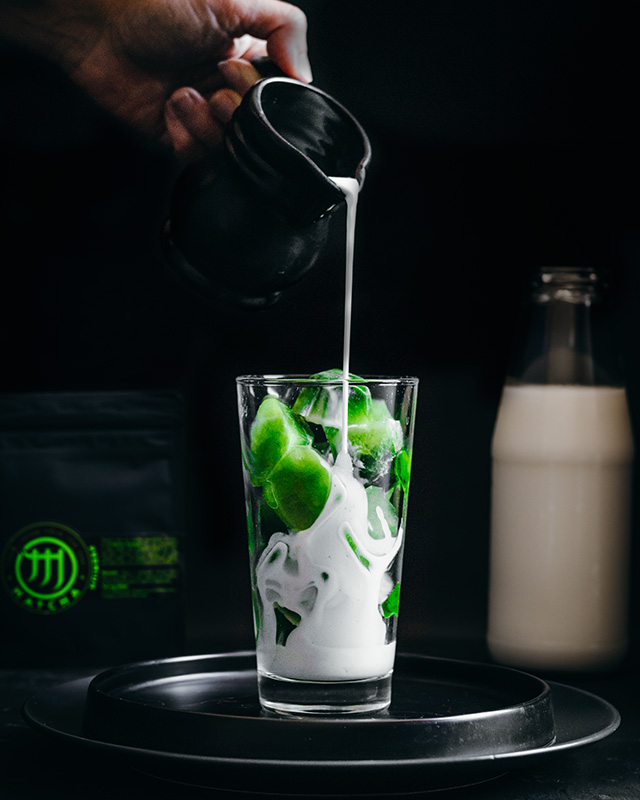 M Matcha ice cubes with coconut milk