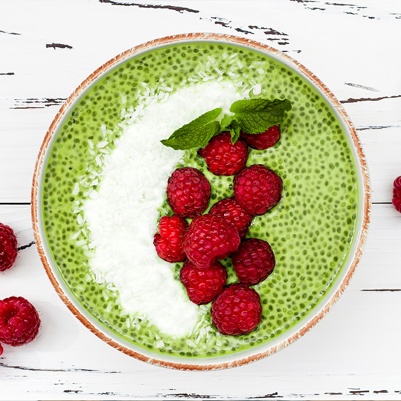 Matcha-chia puding